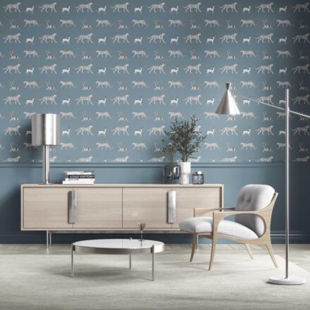 'Spell Breaker' Leopard Animal Print Wallpaper (Slate Blue/ White) - Image 2