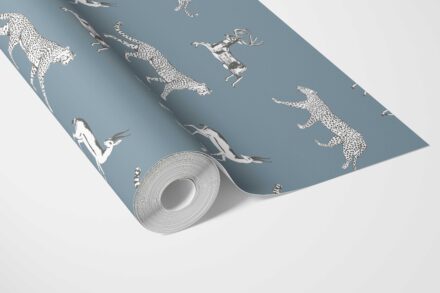 'Spell Breaker' Leopard Animal Print Wallpaper (Slate Blue/ White) - Image 3