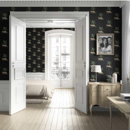 'Winterspring' Leopard Animal Print Wallpaper (Black/ Tan/ Red/ Green) - Image 4