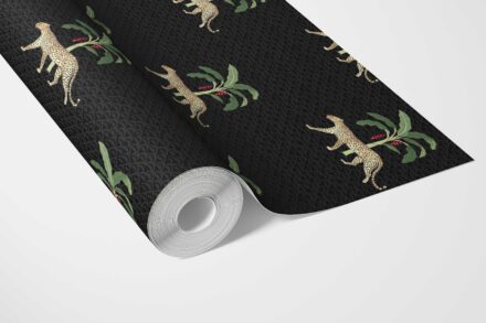 'Winterspring' Leopard Animal Print Wallpaper (Black/ Tan/ Red/ Green) - Image 3