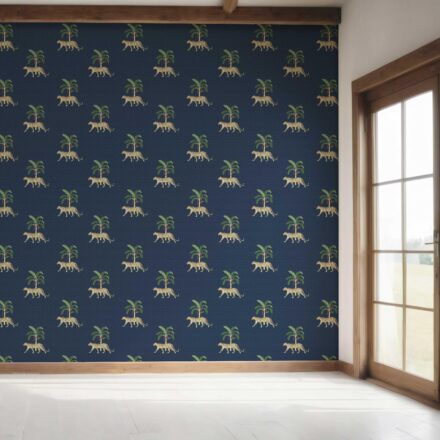 'Indian Wave' Leopard Animal Print Wallpaper (Navy Blue/ Green/ Red/ Tan) - Image 7