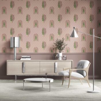 'Kenzo' Botanical/ Floral Print Wallpaper (Blush Pink/ Green)