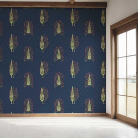 'Yalova' Botanical/ Floral Print Wallpaper (Navy Blue/ Pink/ Green) - Image 7
