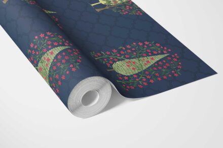'Yalova' Botanical/ Floral Print Wallpaper (Navy Blue/ Pink/ Green) - Image 3
