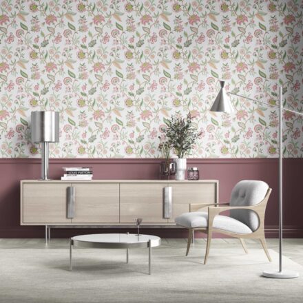 'Tulum Canyon' Botanical/ Floral Chinoiserie Wallpaper (Pink/ Green/ Blue) - Image 2