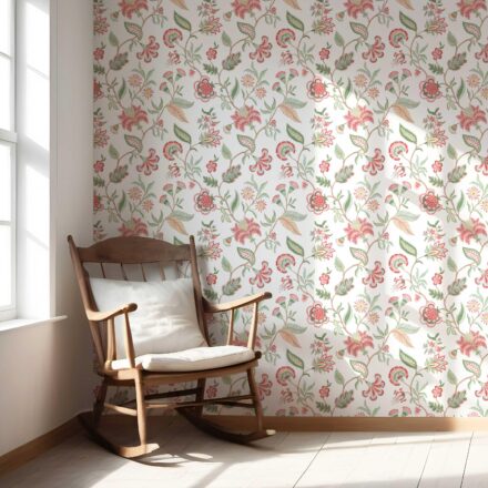 'Long Beach' Botanical/ Floral Chinoiserie Wallpaper (Red/ Pink/ Green/ Blue) - Image 5