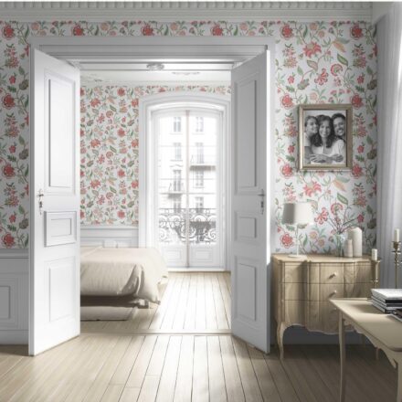 'Long Beach' Botanical/ Floral Chinoiserie Wallpaper (Red/ Pink/ Green/ Blue) - Image 4