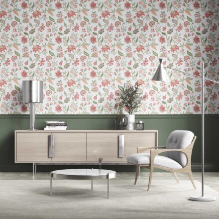 'Long Beach' Botanical/ Floral Chinoiserie Wallpaper (Red/ Pink/ Green/ Blue) - Image 2