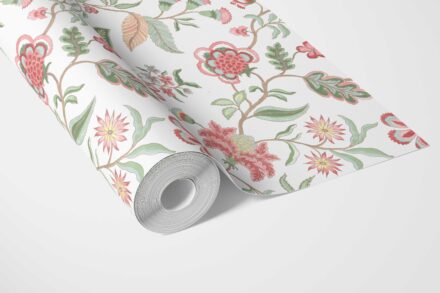'Long Beach' Botanical/ Floral Chinoiserie Wallpaper (Red/ Pink/ Green/ Blue) - Image 3