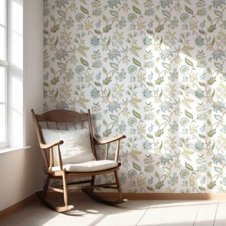 'Akchin' Botanical/ Floral Chinoiserie Wallpaper (Blue/ Green/ Yellow) - Image 5