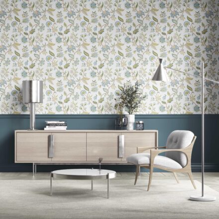 'Akchin' Botanical/ Floral Chinoiserie Wallpaper (Blue/ Green/ Yellow) - Image 2