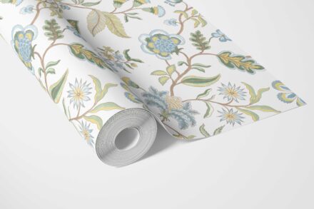 'Akchin' Botanical/ Floral Chinoiserie Wallpaper (Blue/ Green/ Yellow) - Image 3