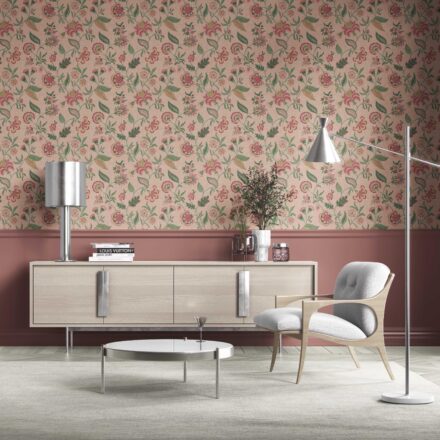 'Aged Sand' Botanical/ Floral Chinoiserie Wallpaper (Blush Pink/ Green/ Red/ Blue) - Image 2