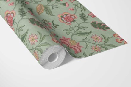 'Egyptian' Botanical/ Floral Chinoiserie Wallpaper (Sage Green/ Pink/ Red/ Blue) - Image 3