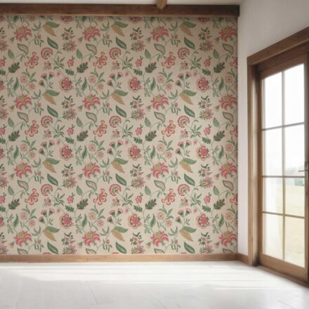 'Pascua' Botanical/ Floral Chinoiserie Wallpaper (Soft Pink/ Green/ Red/ Blue) - Image 7