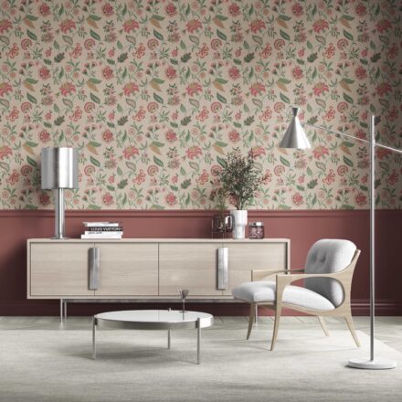 'Pascua' Botanical/ Floral Chinoiserie Wallpaper (Soft Pink/ Green/ Red/ Blue) - Image 2