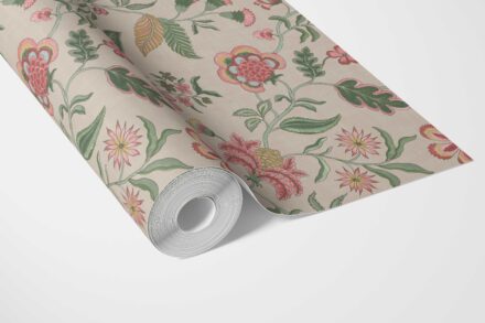 'Pascua' Botanical/ Floral Chinoiserie Wallpaper (Soft Pink/ Green/ Red/ Blue) - Image 3