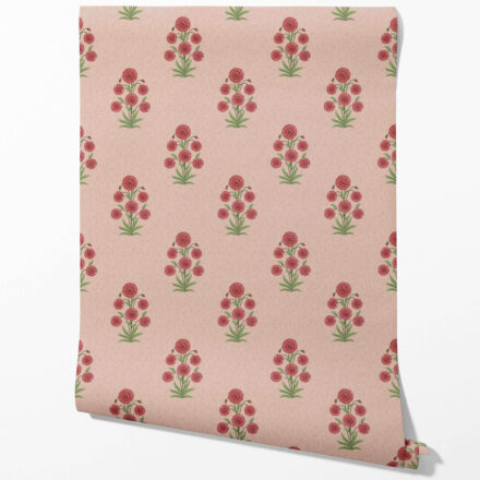 'Coyne' Botanical Floral Block Print Wallpaper (Pink/ Red/ Green) - Image 2