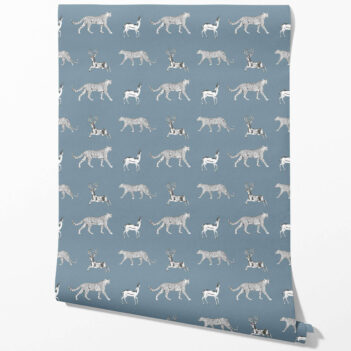 'Spell Breaker' Leopard Animal Print Wallpaper (Slate Blue/ White)