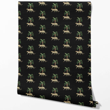 'Winterspring' Leopard Animal Print Wallpaper (Black/ Tan/ Red/ Green)