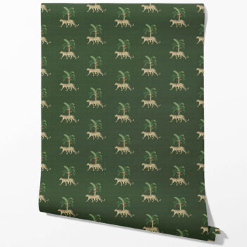 'Lavaux' Leopard Animal Print Wallpaper (Green/ Red/ Tan)