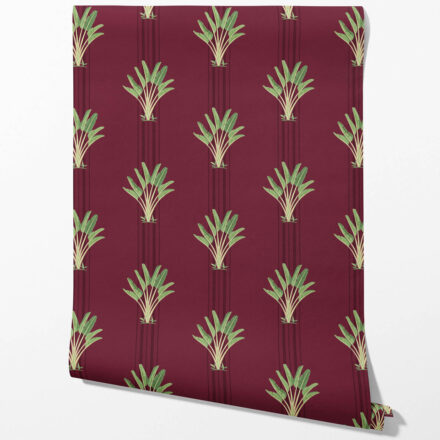 'Florian' Botanical/ Floral Block Print Wallpaper (Deep Red/ Green) - Image 2