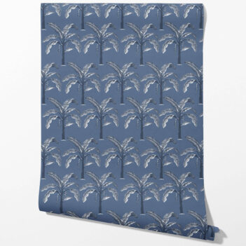 'Vihaan' Floral/ Botanical Palm Trees Patterned Wallpaper (Navy Blue/ Gray)