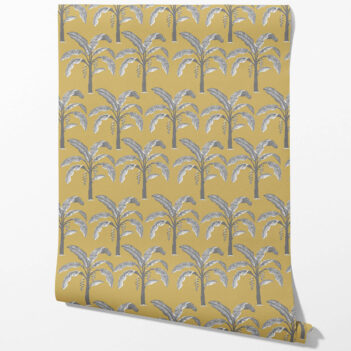 'Neerja' Floral/ Botanical Palm Trees Patterned Wallpaper (Yellow/ Gray)