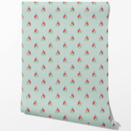 'Vayu' Vintage-Inspired Floral Block Print Wallpaper (Blue/ Pink/ Green)