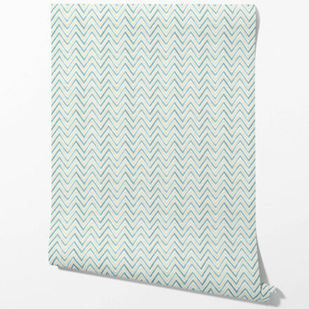 'Gazania' Geometric Zigzag/ Chevron Wallpaper (Blue/ Yellow)
