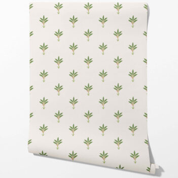 'Dorothy' Vintage-Inspired Floral Block Print Wallpaper (White/ Green/ Pink)