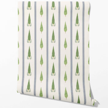 'Kilnpit' Modern Floral/ Botanical Leaf Print Wallpaper (Green/ White/ Blue)