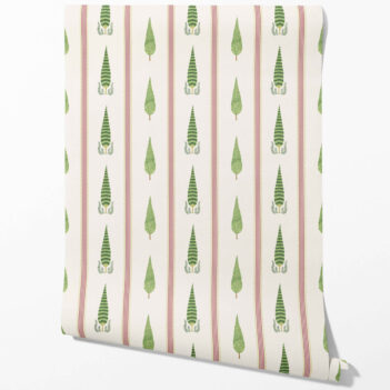 'Quince' Modern Floral/ Botanical Leaf Print Wallpaper (Red/ Green/ White)