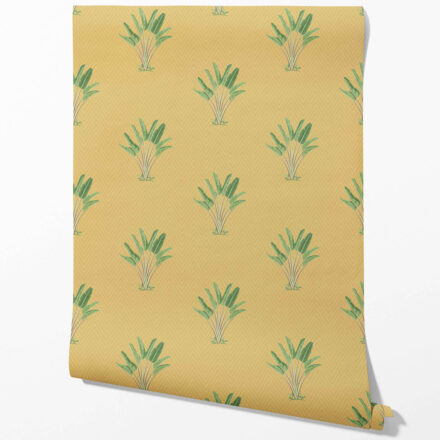 'Durham' Botanical/ Floral Block Print Wallpaper (Mustard Yellow/ Green) - Image 2