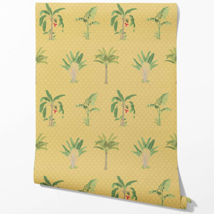 'Snow Water' Botanical/ Floral Block Print Wallpaper (Yellow/ Green/ Red) - Image 2