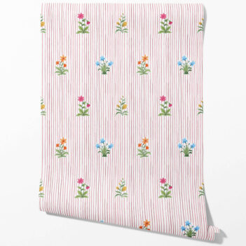 'Kaibab' Floral Striped Block Print Wallpaper (Pink/ Blue/ Green)
