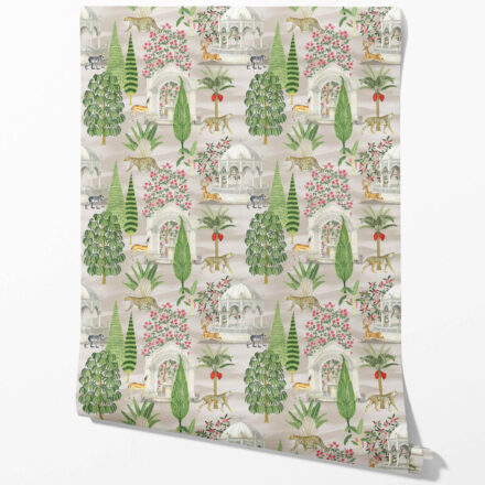 'Vitanic' Vintage Heritage/ Ethnic Chinoiserie Wallpaper (White/ Green/ Pink/ Tan/ Red) - Image 2