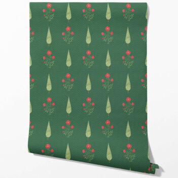 'Farben' Botanical/ Floral Block Print Wallpaper (Emerald Green/ Red)