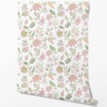 'Tulum Canyon' Botanical/ Floral Chinoiserie Wallpaper (Pink/ Green/ Blue)