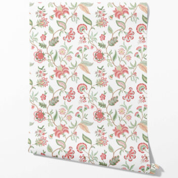 'Long Beach' Botanical/ Floral Chinoiserie Wallpaper (Red/ Pink/ Green/ Blue)
