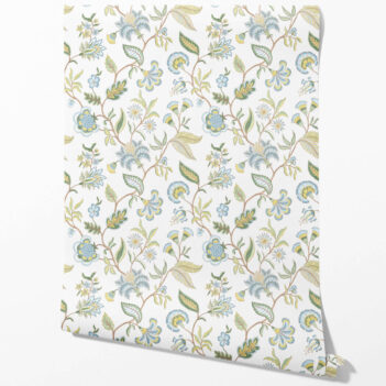 'Akchin' Botanical/ Floral Chinoiserie Wallpaper (Blue/ Green/ Yellow)
