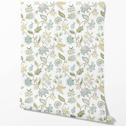 'Akchin' Botanical/ Floral Chinoiserie Wallpaper (Blue/ Green/ Yellow)