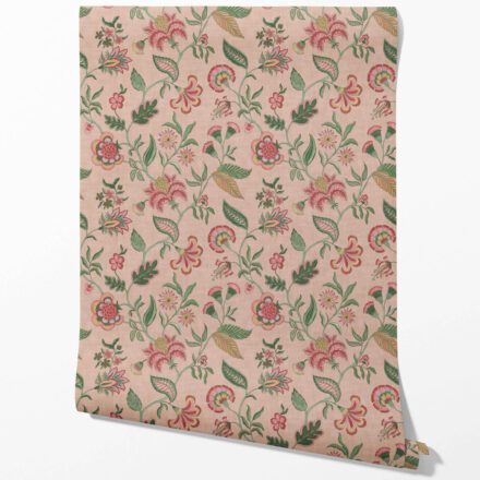 'Aged Sand' Botanical/ Floral Chinoiserie Wallpaper (Blush Pink/ Green/ Red/ Blue)