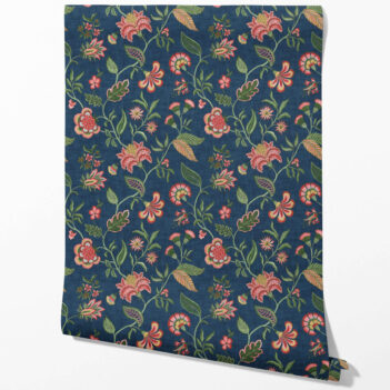 'Ciabatta' Botanical/ Floral Chinoiserie Wallpaper (Navy Blue/ Pink/ Green/ Red)