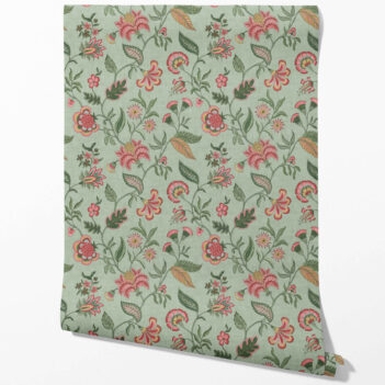 'Egyptian' Botanical/ Floral Chinoiserie Wallpaper (Sage Green/ Pink/ Red/ Blue)