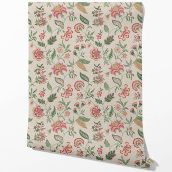 'Pascua' Botanical/ Floral Chinoiserie Wallpaper (Soft Pink/ Green/ Red/ Blue)