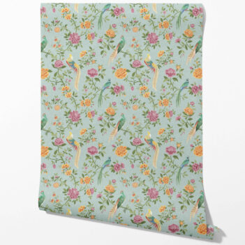 'Cherokee' Floral Chinoiserie/ Nature Bird Print Wallpaper (Blue/ Pink/ Green/ Yellow/ Orange)
