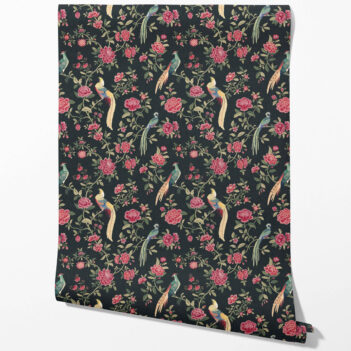 'Cleopetra' Floral Chinoiserie/ Nature Bird Print Wallpaper (Black/ Pink/ Green/ Blue/ Yellow)