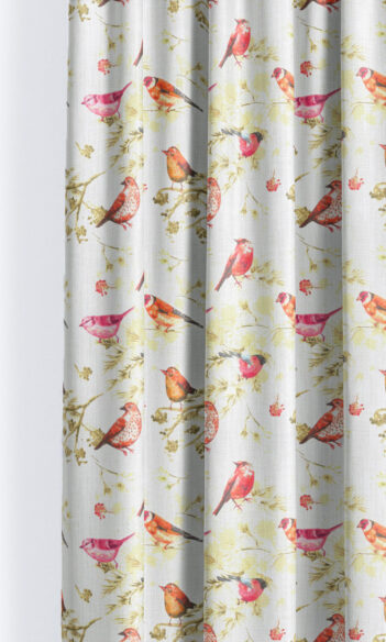 'Amber Lark' Bird-Print Cotton Window Drapes (Orange/ Pink/ White)