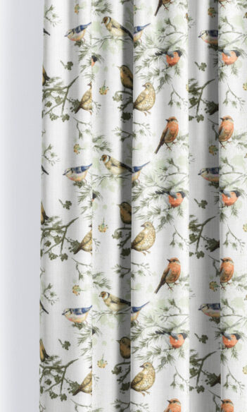 'Summer Lark' Bird-Print Cotton Window Drapes (Yellow/ Orange/ White)